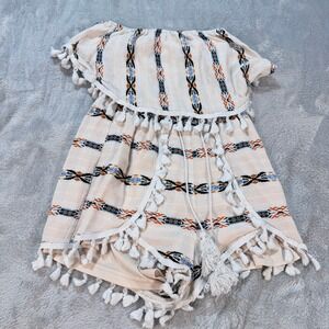 DEPRI Off The Shoulder Tassel Romper Tribal Aztec Print Boho Festival Women